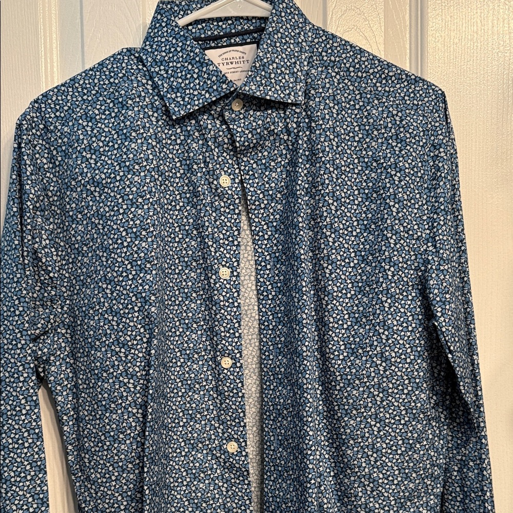Charles Tyrwhitt Navy Blue Floral Print Button-Down Shirt